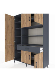 Hyperion Dolap 10 Raflı Tek Çekmeceli 6 Kapaklı 132x44x195 Antrasit-Çam/Antrasit