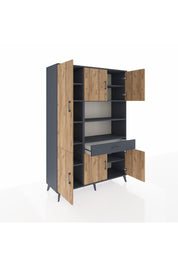 Hyperion Dolap 10 Raflı Tek Çekmeceli 6 Kapaklı 132x44x195 Antrasit-Çam/Antrasit