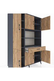 Hyperion Dolap 10 Raflı Tek Çekmeceli 6 Kapaklı 132x44x195 Antrasit-Çam/Çam