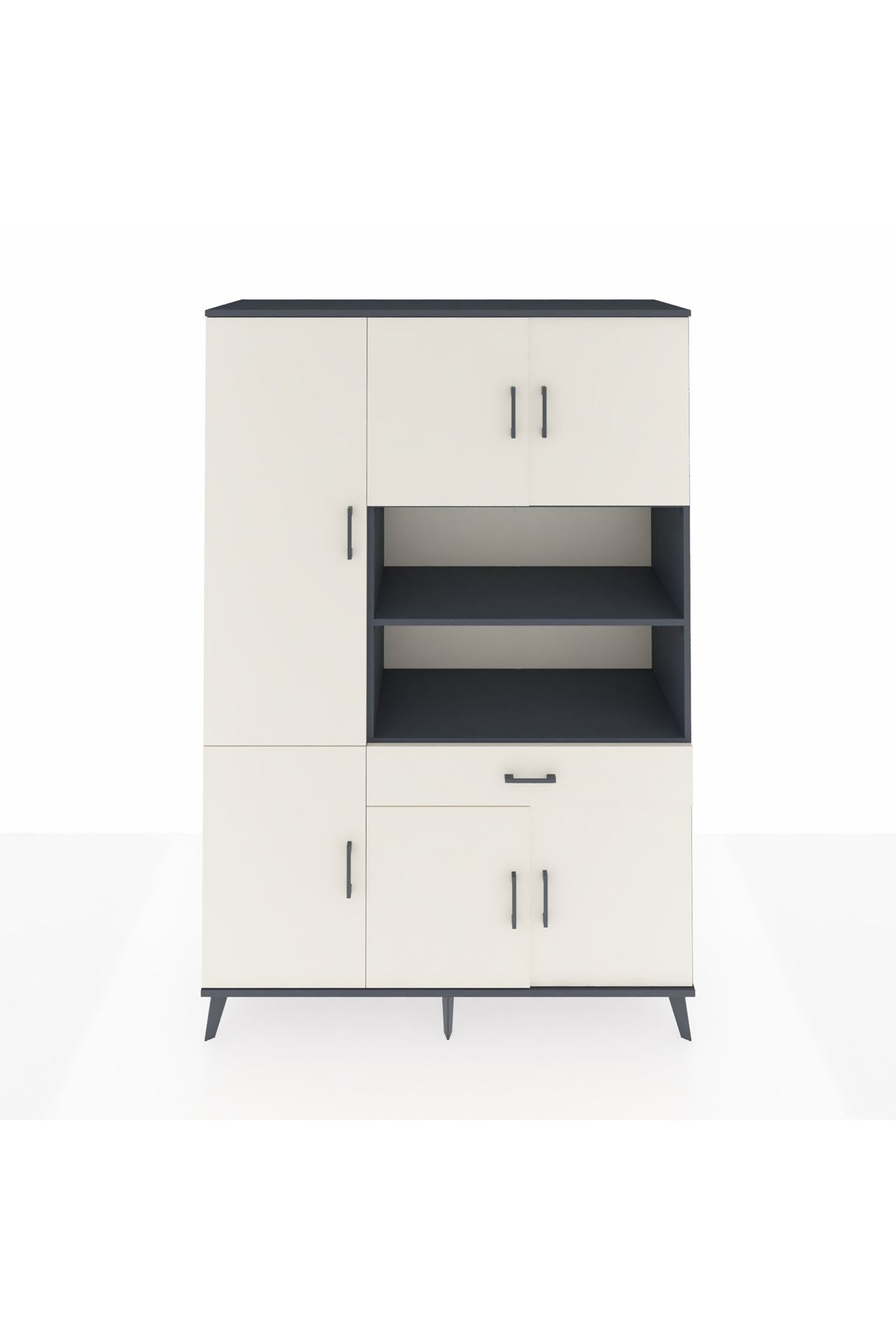 Hyperion Dolap 10 Raflı Tek Çekmeceli 6 Kapaklı 132x44x195 Antrasit-Aytaşı/Aytaşı