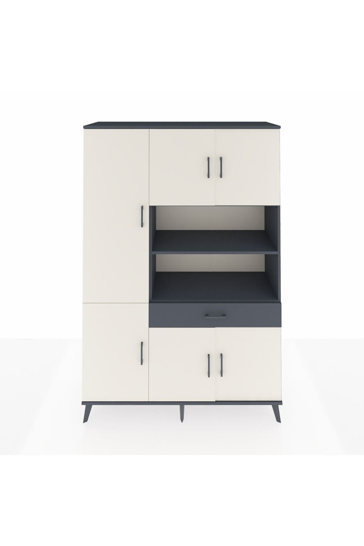 Hyperion Dolap 10 Raflı Tek Çekmeceli 6 Kapaklı 132x44x195 Antrasit-Aytaşı/Antrasit