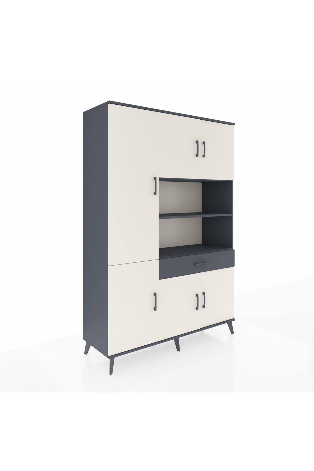 Hyperion Dolap 10 Raflı Tek Çekmeceli 6 Kapaklı 132x44x195 Antrasit-Aytaşı/Antrasit