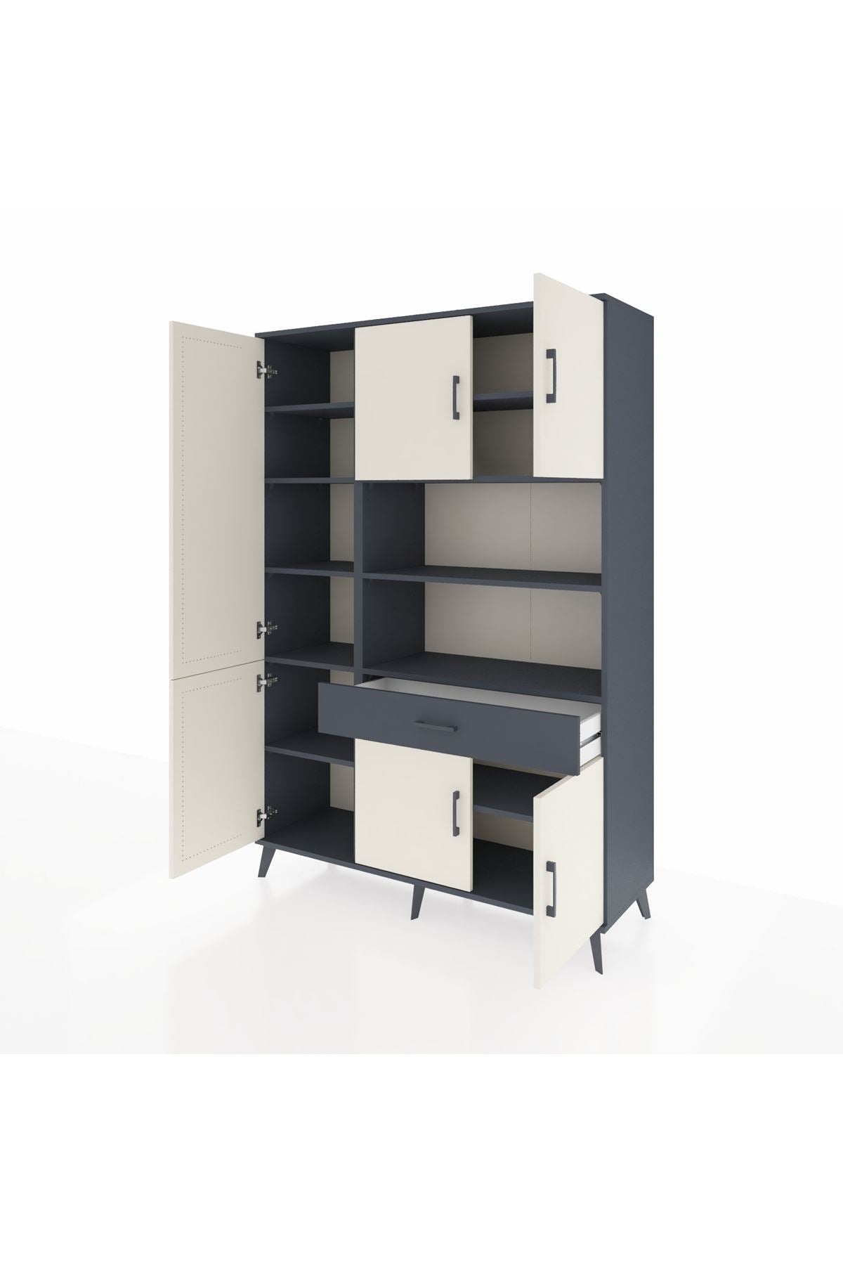 Hyperion Dolap 10 Raflı Tek Çekmeceli 6 Kapaklı 132x44x195 Antrasit-Aytaşı/Antrasit