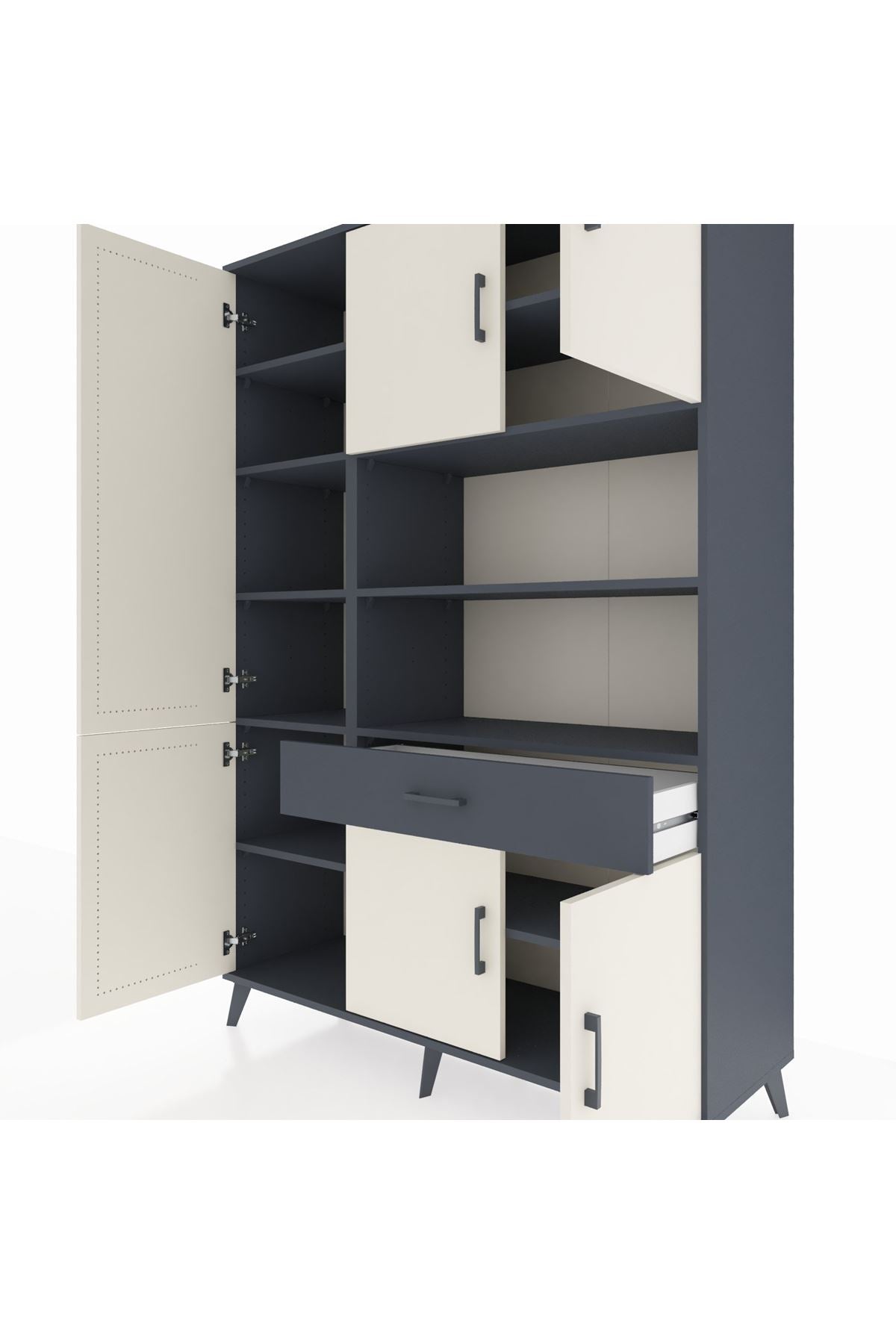 Hyperion Dolap 10 Raflı Tek Çekmeceli 6 Kapaklı 132x44x195 Antrasit-Aytaşı/Antrasit