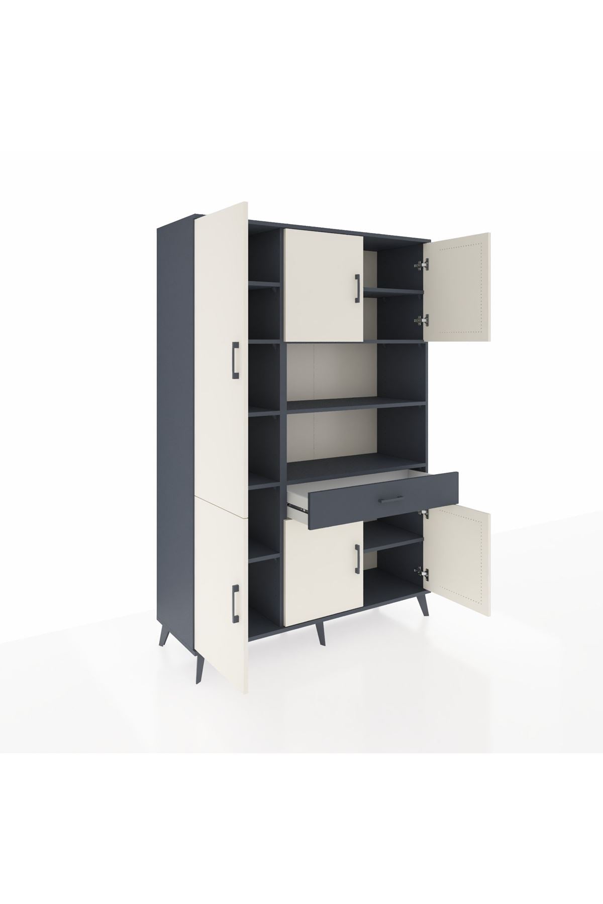 Hyperion Dolap 10 Raflı Tek Çekmeceli 6 Kapaklı 132x44x195 Antrasit-Aytaşı/Antrasit