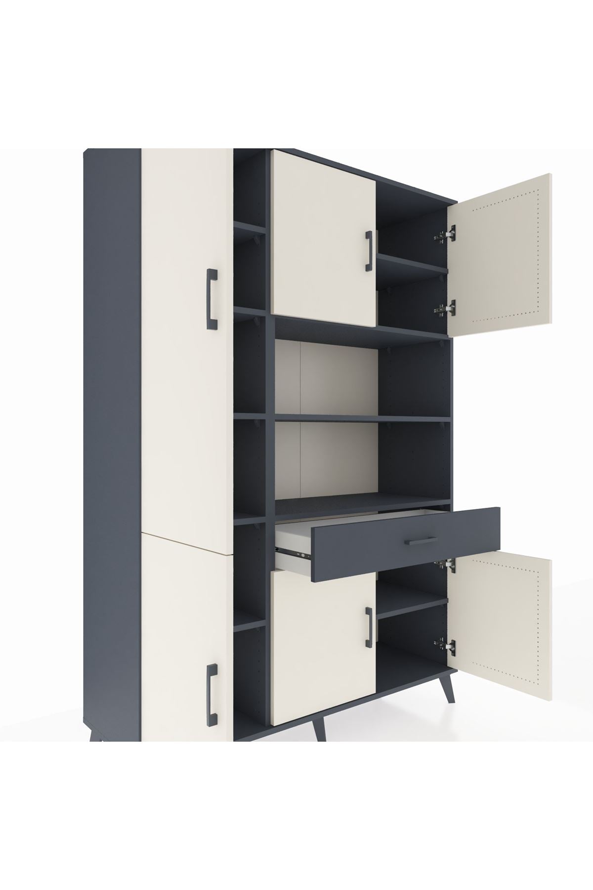 Hyperion Dolap 10 Raflı Tek Çekmeceli 6 Kapaklı 132x44x195 Antrasit-Aytaşı/Antrasit