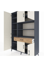 Hyperion Dolap 10 Raflı Tek Çekmeceli 6 Kapaklı 132x44x195 Antrasit-Aytaşı/Çam