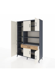 Hyperion Dolap 10 Raflı Tek Çekmeceli 6 Kapaklı 132x44x195 Antrasit-Aytaşı/Çam