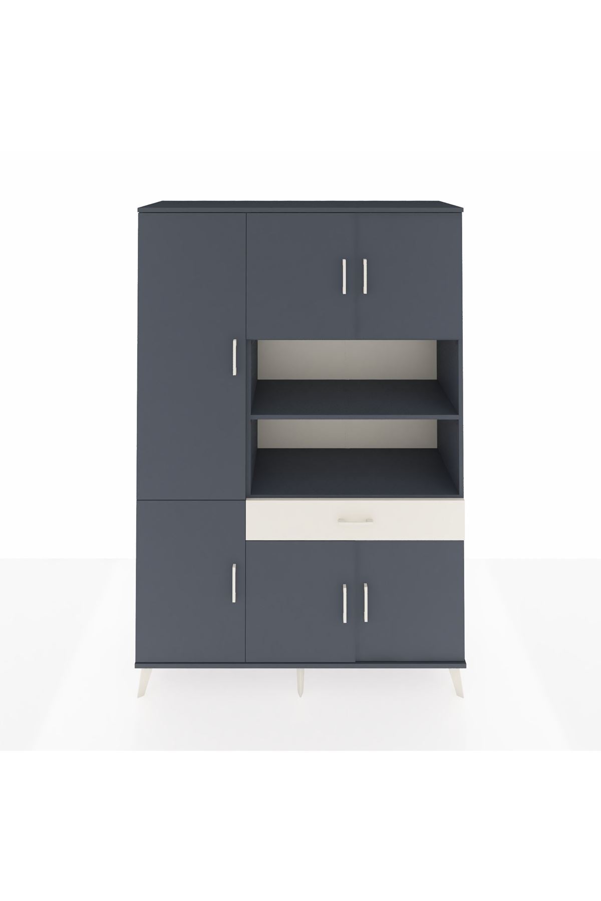 Hyperion Dolap 10 Raflı Tek Çekmeceli 6 Kapaklı 132x44x195 Antrasit-Antrasit/Aytaşı