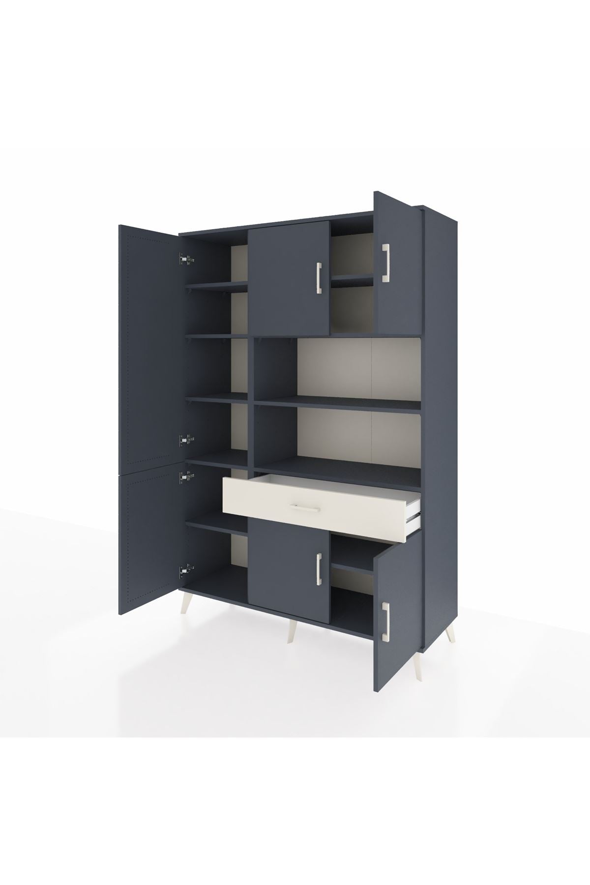 Hyperion Dolap 10 Raflı Tek Çekmeceli 6 Kapaklı 132x44x195 Antrasit-Antrasit/Aytaşı