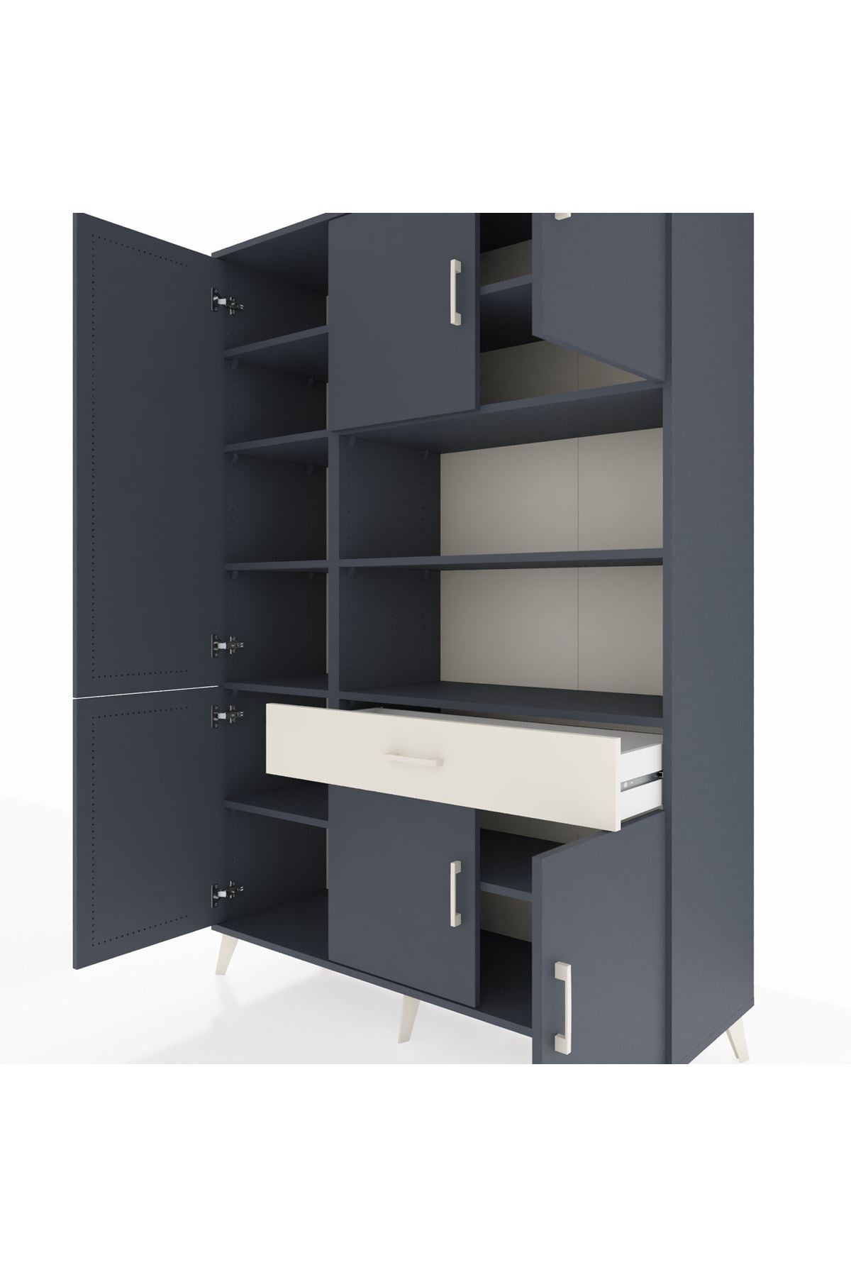 Hyperion Dolap 10 Raflı Tek Çekmeceli 6 Kapaklı 132x44x195 Antrasit-Antrasit/Aytaşı