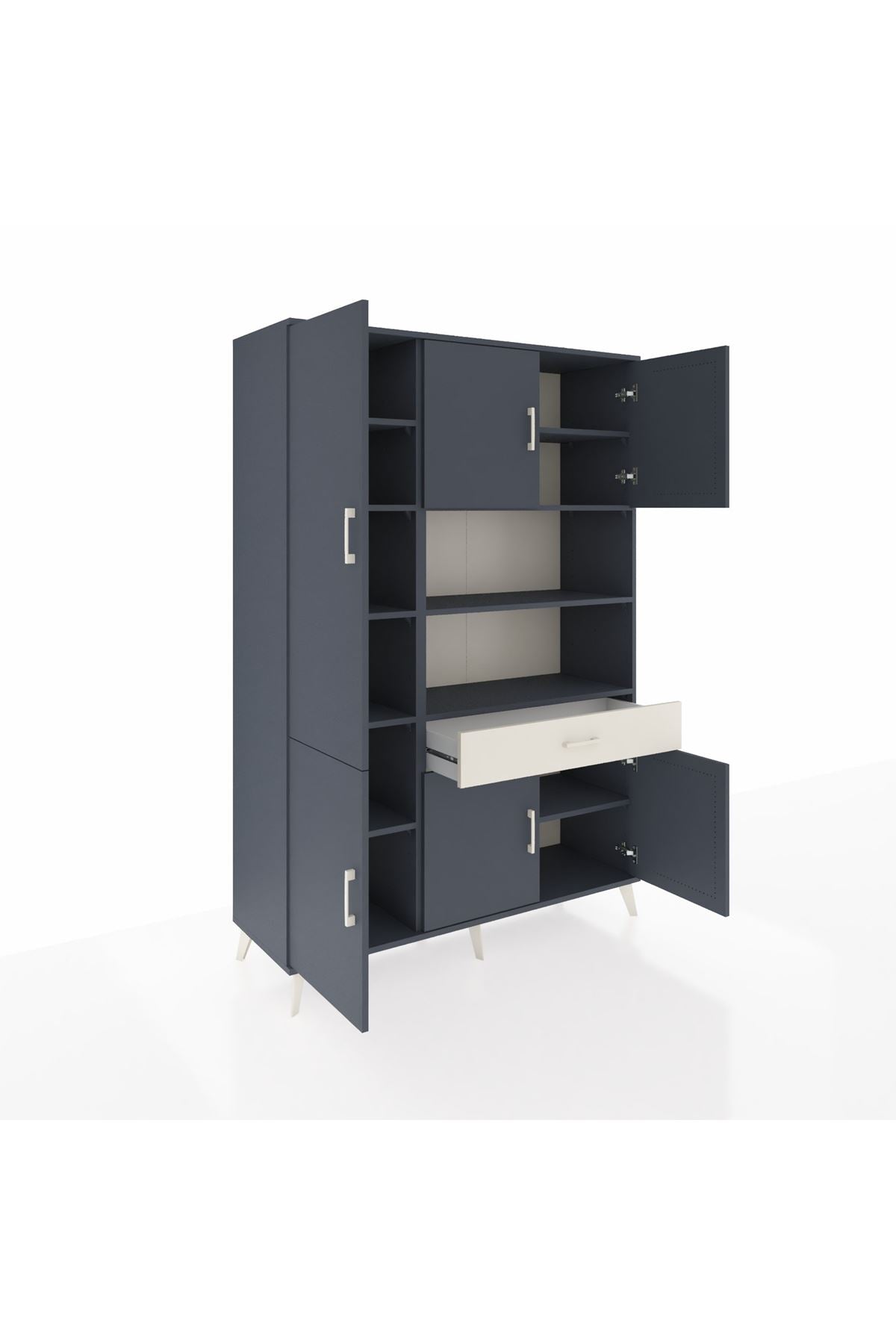 Hyperion Dolap 10 Raflı Tek Çekmeceli 6 Kapaklı 132x44x195 Antrasit-Antrasit/Aytaşı