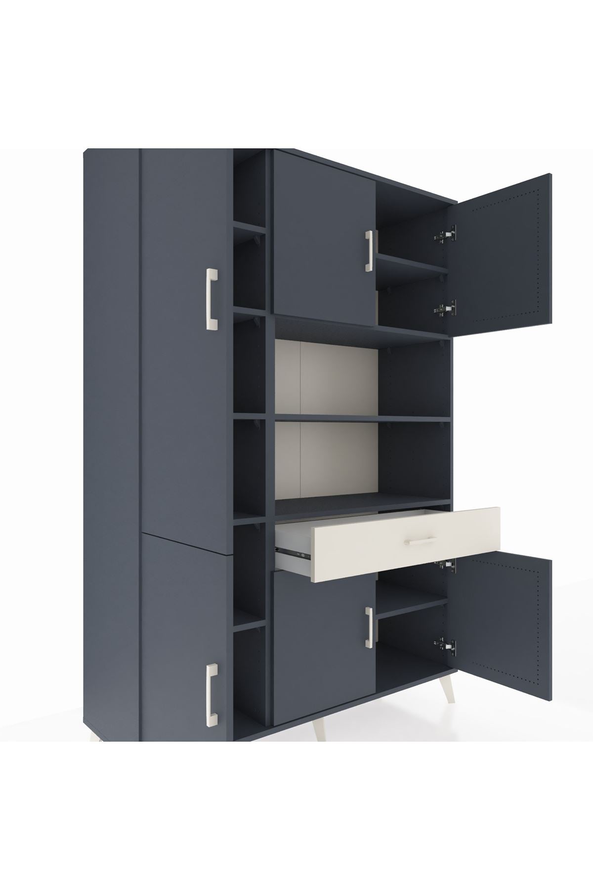 Hyperion Dolap 10 Raflı Tek Çekmeceli 6 Kapaklı 132x44x195 Antrasit-Antrasit/Aytaşı