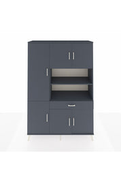 Hyperion Dolap 10 Raflı Tek Çekmeceli 6 Kapaklı 132x44x195 Antrasit-Antrasit/Antrasit