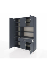 Hyperion Dolap 10 Raflı Tek Çekmeceli 6 Kapaklı 132x44x195 Antrasit-Antrasit/Antrasit