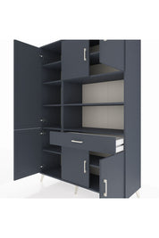 Hyperion Dolap 10 Raflı Tek Çekmeceli 6 Kapaklı 132x44x195 Antrasit-Antrasit/Antrasit