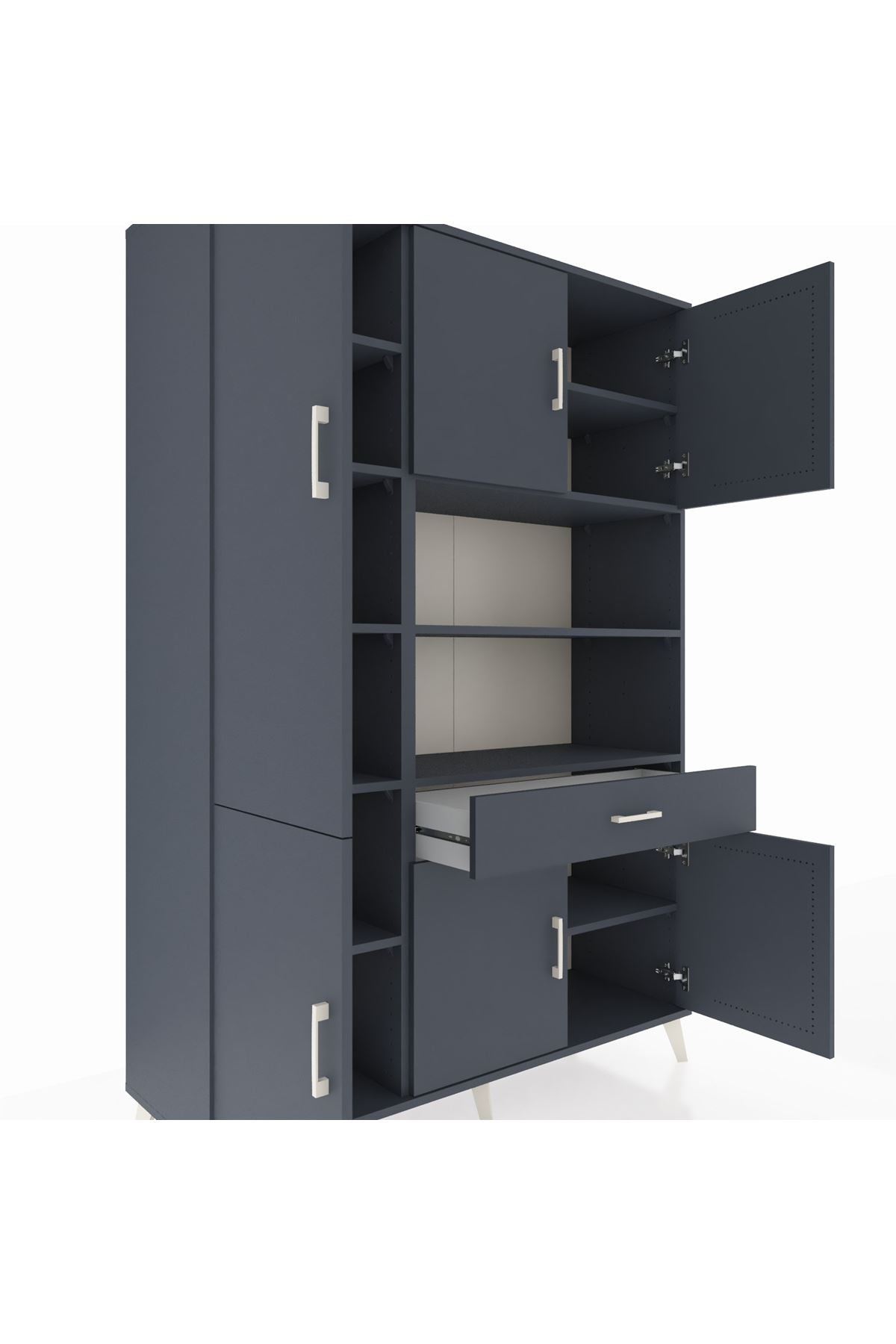 Hyperion Dolap 10 Raflı Tek Çekmeceli 6 Kapaklı 132x44x195 Antrasit-Antrasit/Antrasit