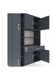 Hyperion Dolap 10 Raflı Tek Çekmeceli 6 Kapaklı 132x44x195 Antrasit-Antrasit/Antrasit