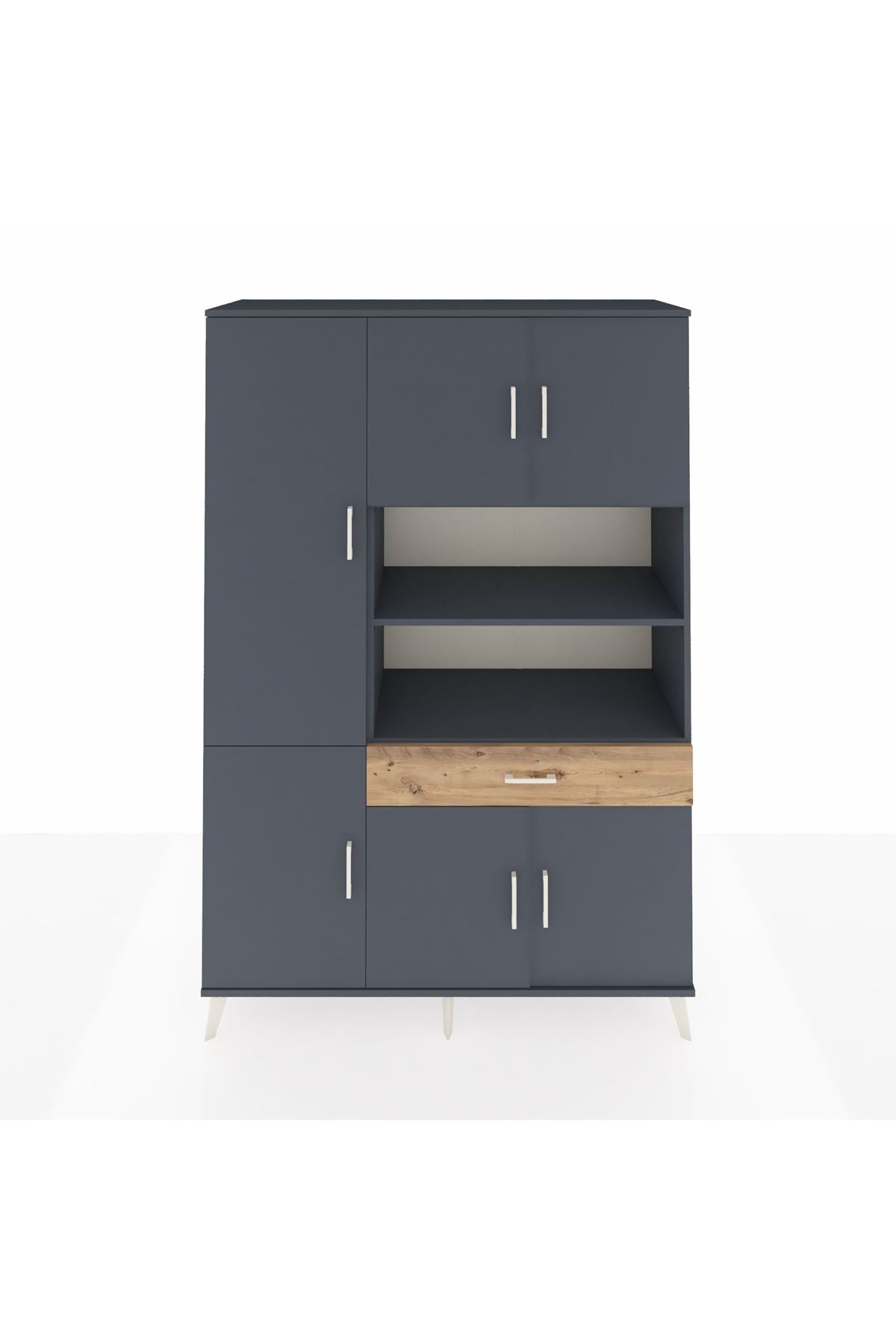 Hyperion Dolap 10 Raflı Tek Çekmeceli 6 Kapaklı 132x44x195 Antrasit-Antrasit/Çam