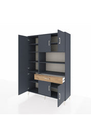 Hyperion Dolap 10 Raflı Tek Çekmeceli 6 Kapaklı 132x44x195 Antrasit-Antrasit/Çam