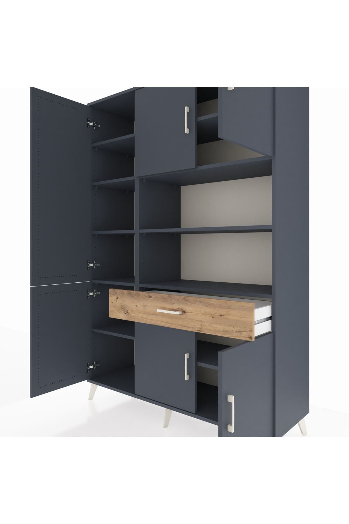 Hyperion Dolap 10 Raflı Tek Çekmeceli 6 Kapaklı 132x44x195 Antrasit-Antrasit/Çam