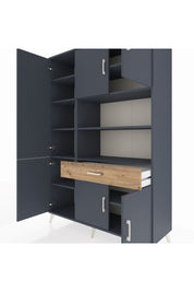 Hyperion Dolap 10 Raflı Tek Çekmeceli 6 Kapaklı 132x44x195 Antrasit-Antrasit/Çam