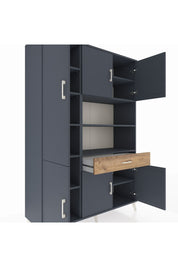 Hyperion Dolap 10 Raflı Tek Çekmeceli 6 Kapaklı 132x44x195 Antrasit-Antrasit/Çam