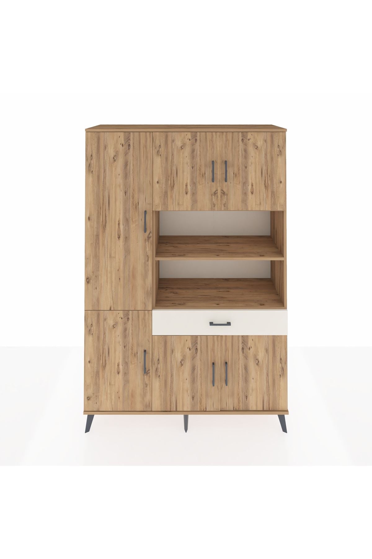 Hyperion Dolap 10 Raflı Tek Çekmeceli 6 Kapaklı 132x44x195 Çam-Çam/Aytaşı