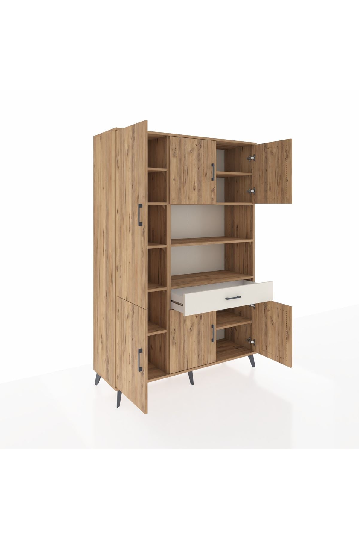 Hyperion Dolap 10 Raflı Tek Çekmeceli 6 Kapaklı 132x44x195 Çam-Çam/Aytaşı