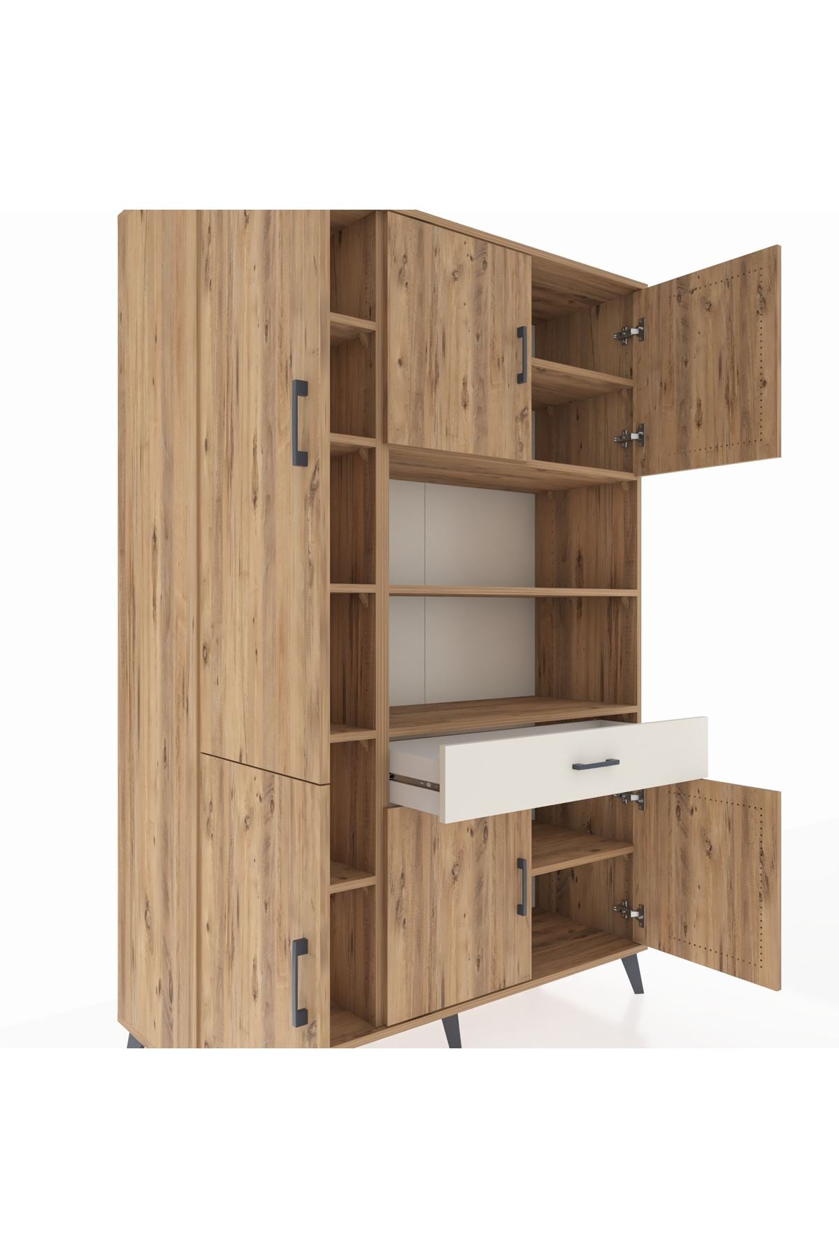 Hyperion Dolap 10 Raflı Tek Çekmeceli 6 Kapaklı 132x44x195 Çam-Çam/Aytaşı