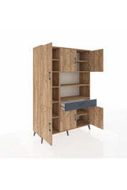 Hyperion Dolap 10 Raflı Tek Çekmeceli 6 Kapaklı 132x44x195 Çam-Çam/Antrasit