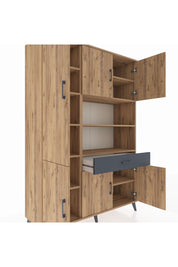 Hyperion Dolap 10 Raflı Tek Çekmeceli 6 Kapaklı 132x44x195 Çam-Çam/Antrasit