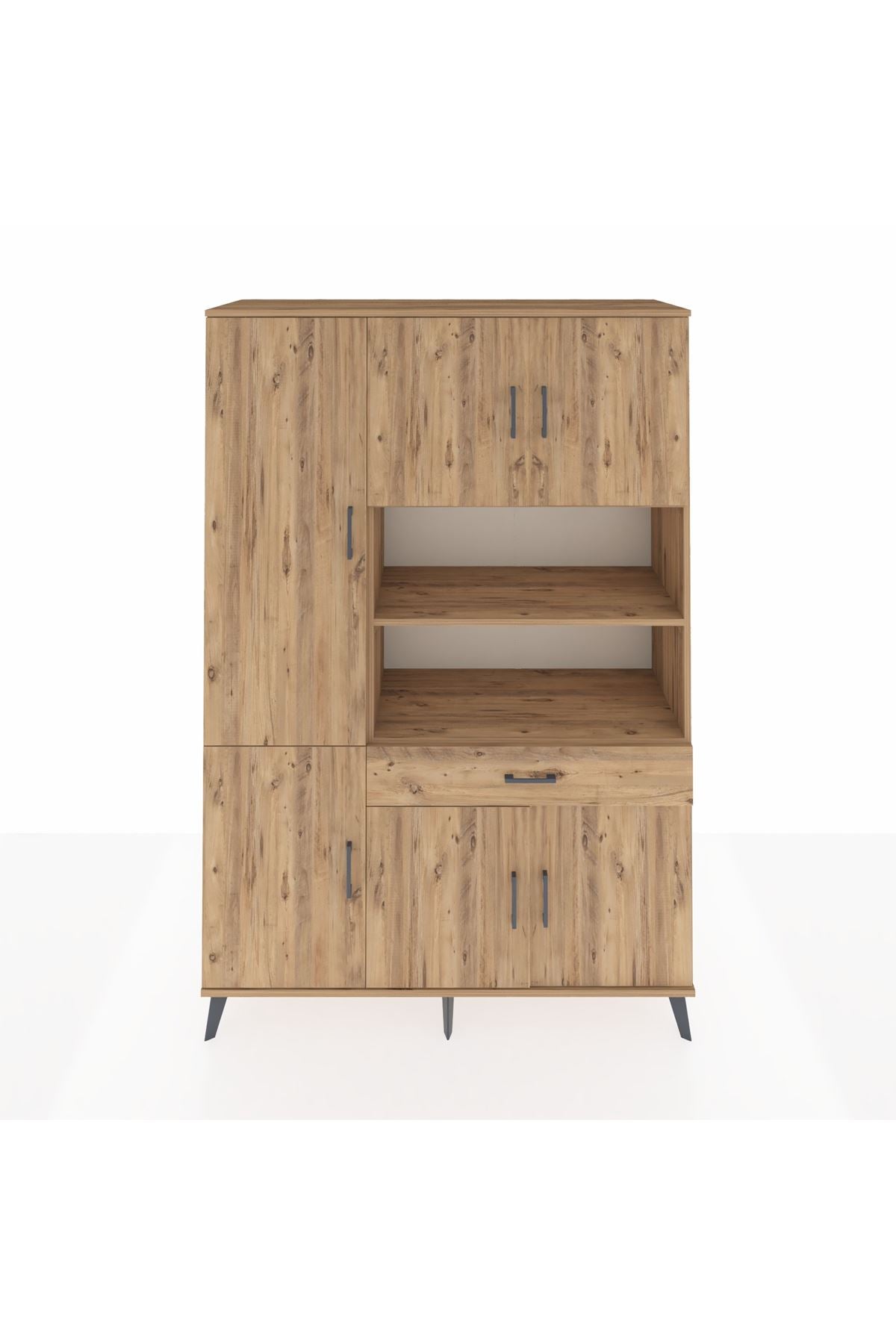 Hyperion Dolap 10 Raflı Tek Çekmeceli 6 Kapaklı 132x44x195 Çam-Çam/Çam