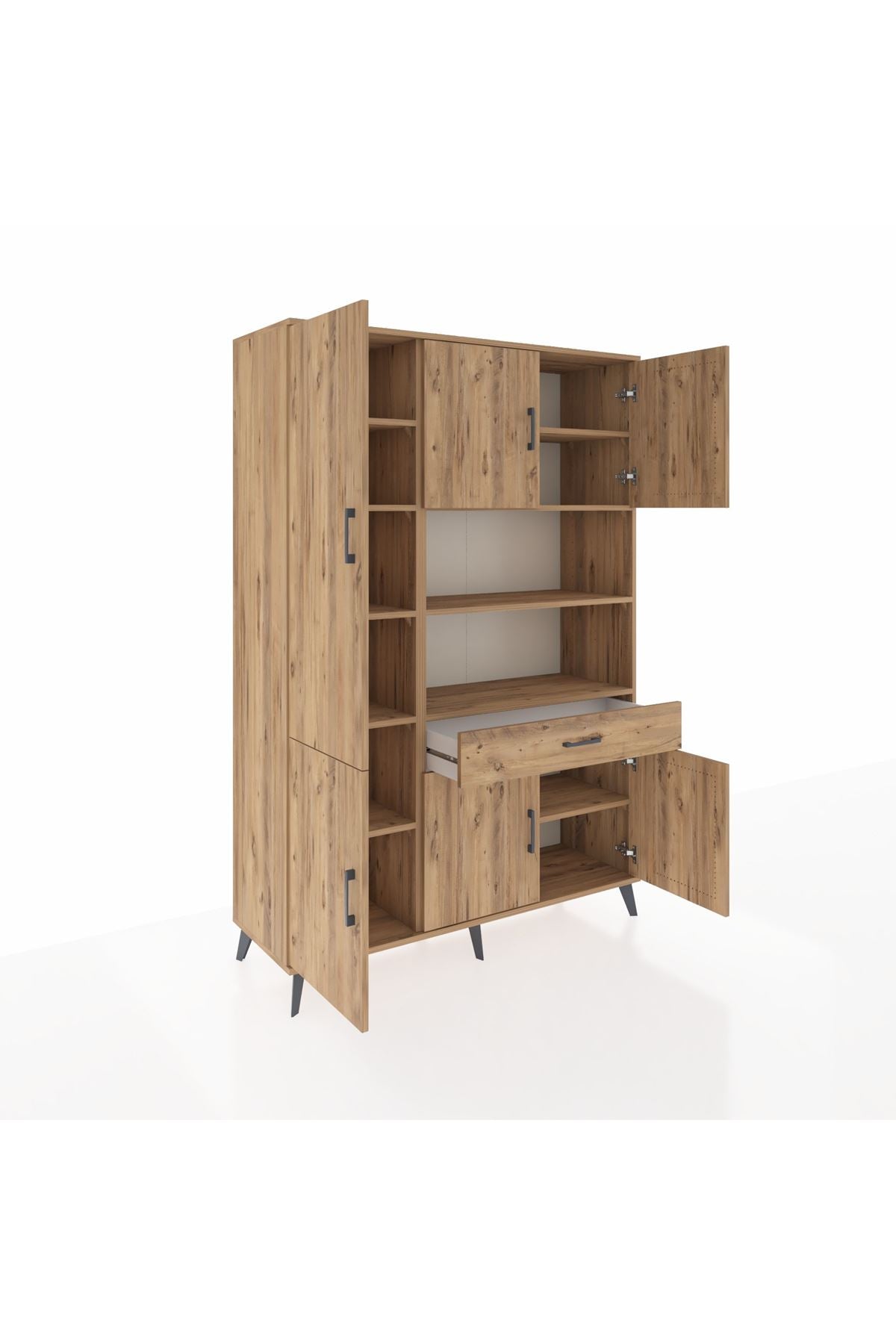 Hyperion Dolap 10 Raflı Tek Çekmeceli 6 Kapaklı 132x44x195 Çam-Çam/Çam