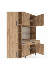 Hyperion Dolap 10 Raflı Tek Çekmeceli 6 Kapaklı 132x44x195 Çam-Çam/Çam