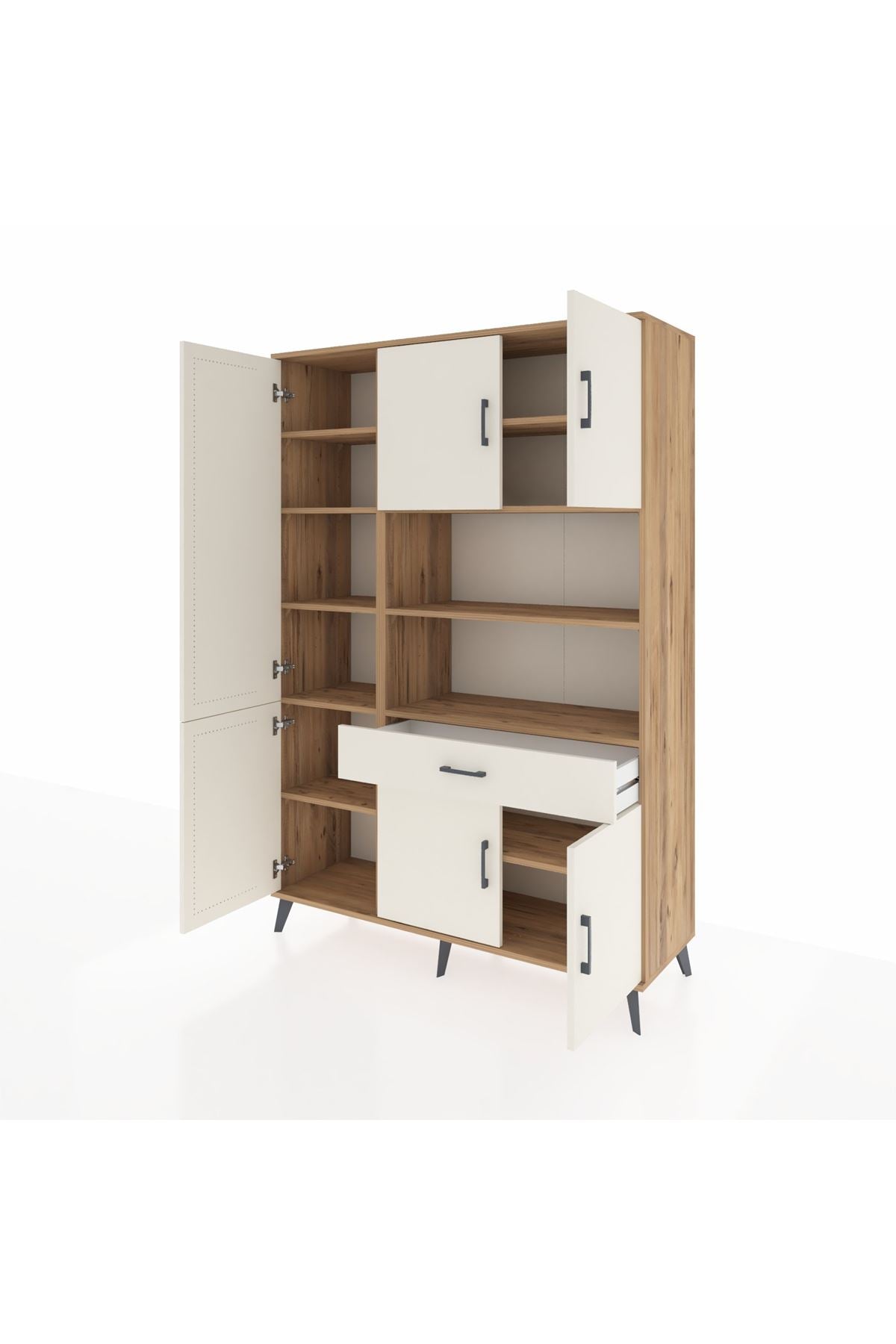 Hyperion Dolap 10 Raflı Tek Çekmeceli 6 Kapaklı 132x44x195 Çam-Aytaşı/Aytaşı