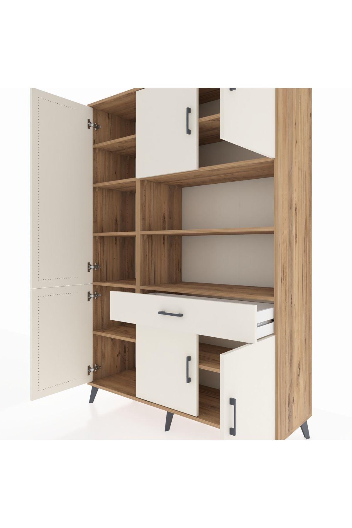 Hyperion Dolap 10 Raflı Tek Çekmeceli 6 Kapaklı 132x44x195 Çam-Aytaşı/Aytaşı