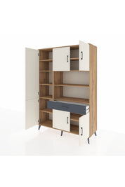 Hyperion Dolap 10 Raflı Tek Çekmeceli 6 Kapaklı 132x44x195 Çam-Aytaşı/Antrasit