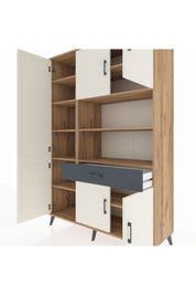 Hyperion Dolap 10 Raflı Tek Çekmeceli 6 Kapaklı 132x44x195 Çam-Aytaşı/Antrasit