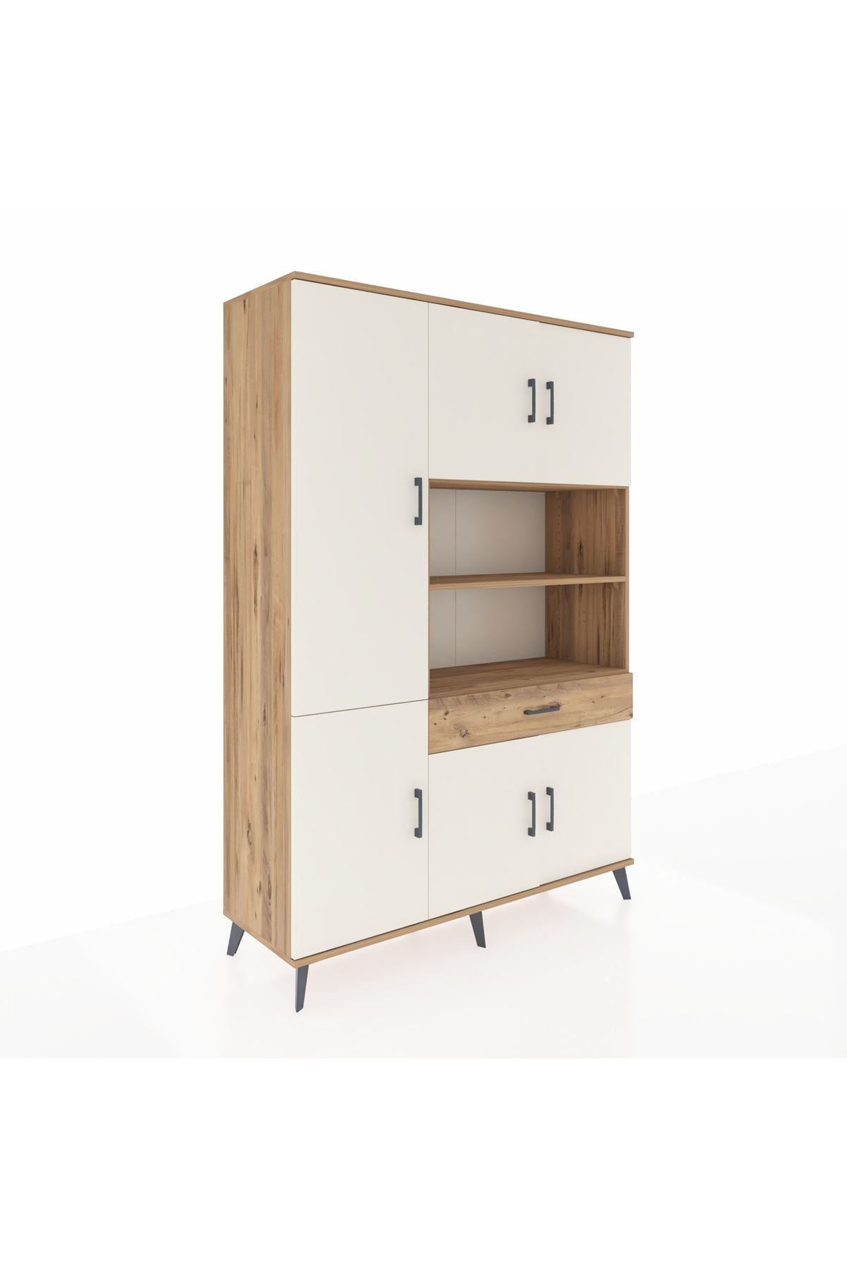 Hyperion Dolap 10 Raflı Tek Çekmeceli 6 Kapaklı 132x44x195 Çam-Aytaşı/Çam