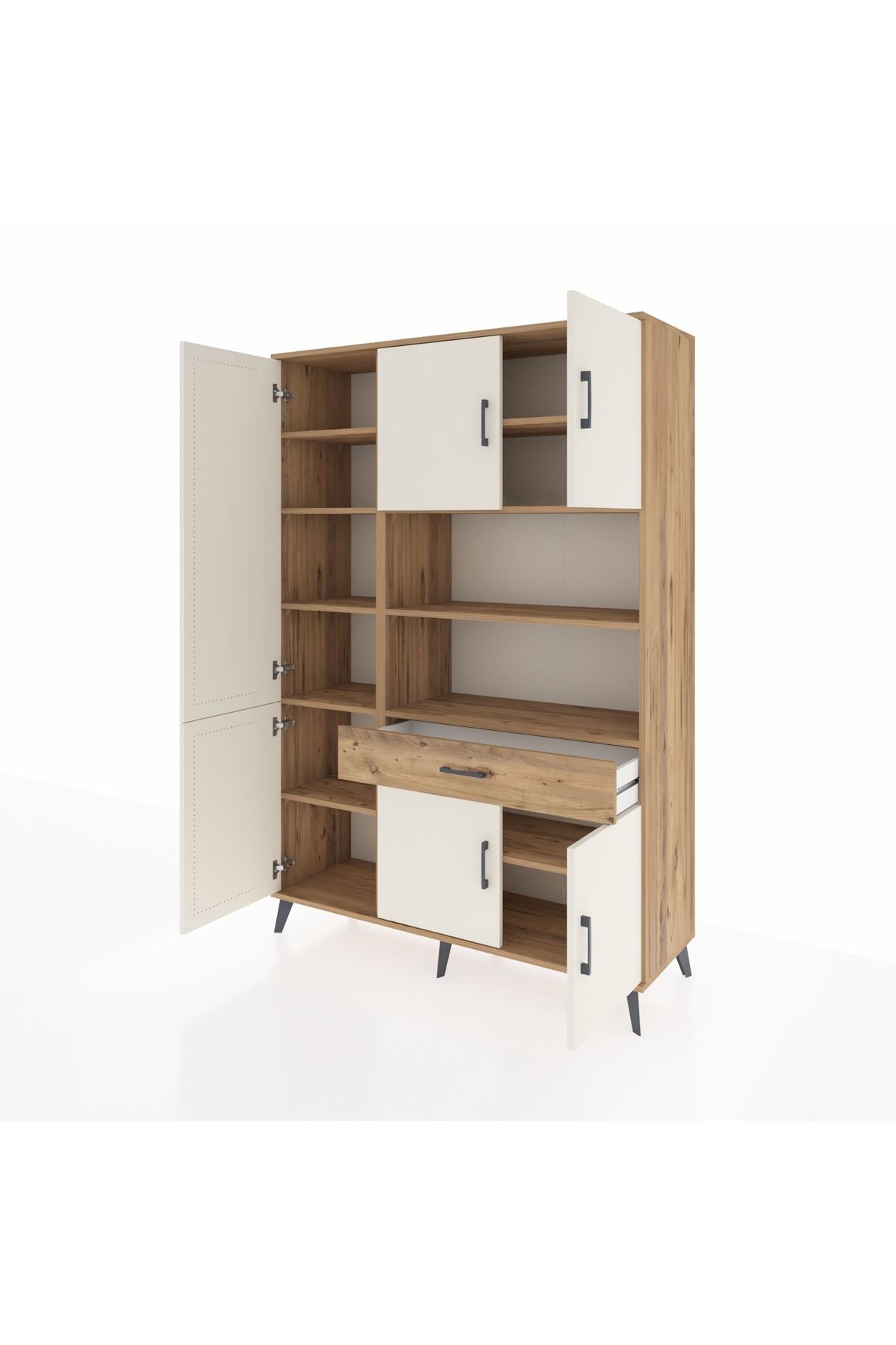 Hyperion Dolap 10 Raflı Tek Çekmeceli 6 Kapaklı 132x44x195 Çam-Aytaşı/Çam