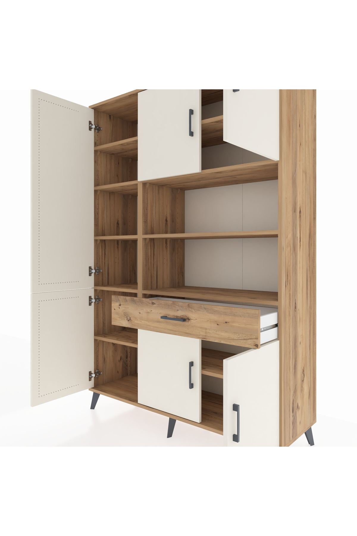 Hyperion Dolap 10 Raflı Tek Çekmeceli 6 Kapaklı 132x44x195 Çam-Aytaşı/Çam