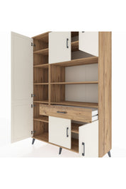 Hyperion Dolap 10 Raflı Tek Çekmeceli 6 Kapaklı 132x44x195 Çam-Aytaşı/Çam