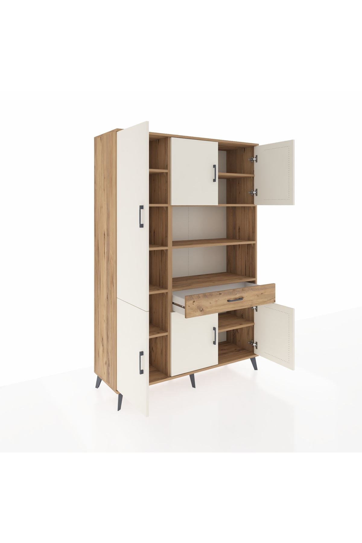 Hyperion Dolap 10 Raflı Tek Çekmeceli 6 Kapaklı 132x44x195 Çam-Aytaşı/Çam