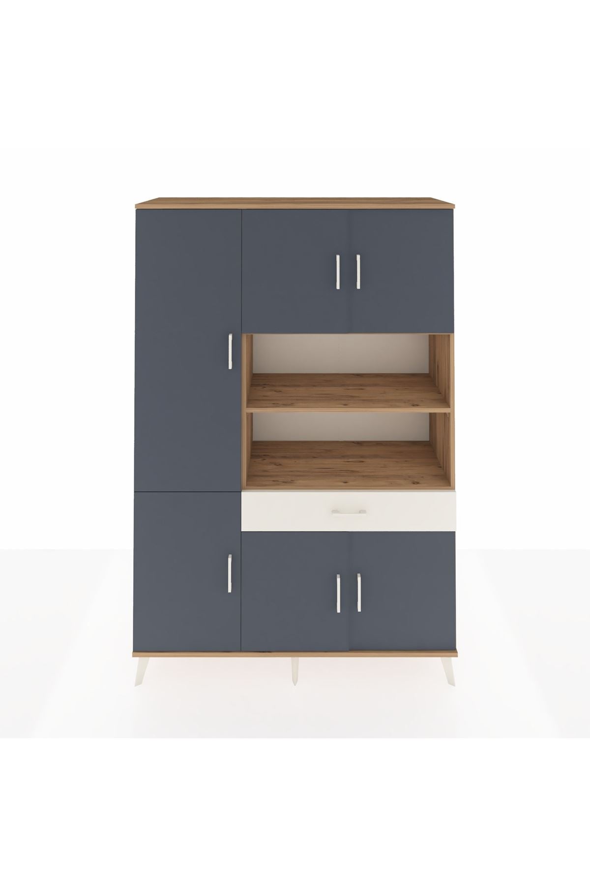 Hyperion Dolap 10 Raflı Tek Çekmeceli 6 Kapaklı 132x44x195 Çam-Antrasit/Aytaşı