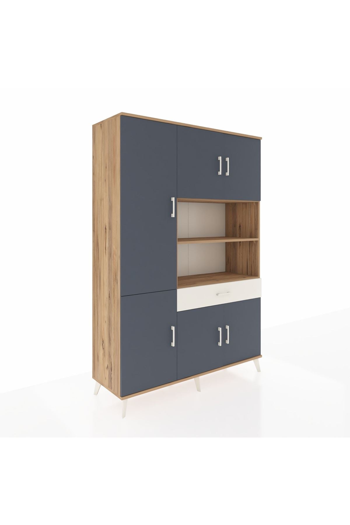 Hyperion Dolap 10 Raflı Tek Çekmeceli 6 Kapaklı 132x44x195 Çam-Antrasit/Aytaşı