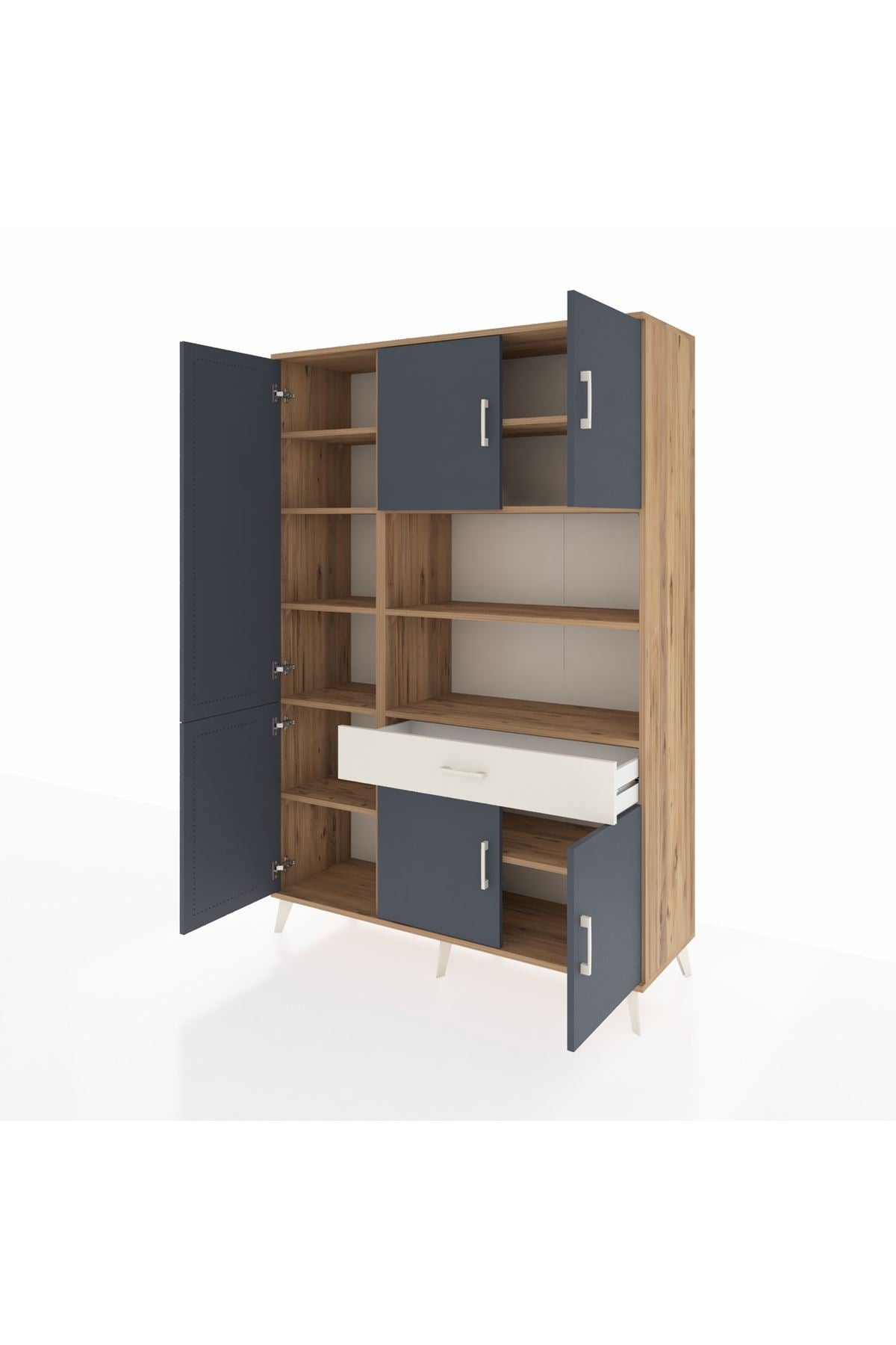 Hyperion Dolap 10 Raflı Tek Çekmeceli 6 Kapaklı 132x44x195 Çam-Antrasit/Aytaşı