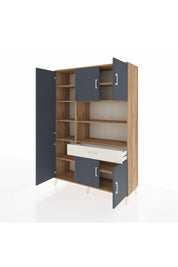 Hyperion Dolap 10 Raflı Tek Çekmeceli 6 Kapaklı 132x44x195 Çam-Antrasit/Aytaşı