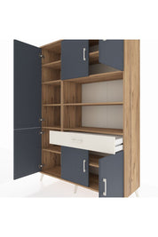 Hyperion Dolap 10 Raflı Tek Çekmeceli 6 Kapaklı 132x44x195 Çam-Antrasit/Aytaşı