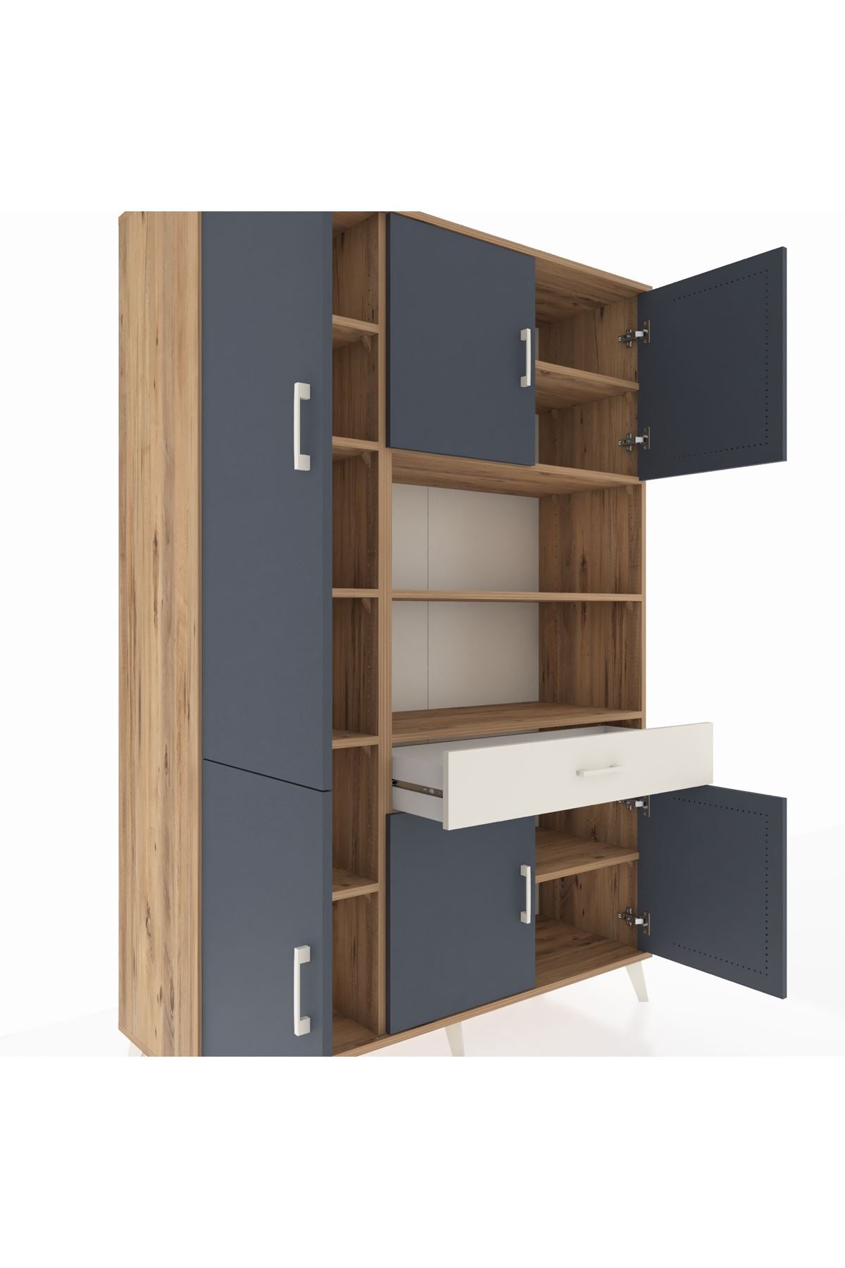 Hyperion Dolap 10 Raflı Tek Çekmeceli 6 Kapaklı 132x44x195 Çam-Antrasit/Aytaşı